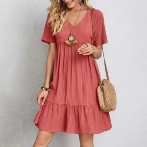 Robe plissée à manches courtes ISABELLE