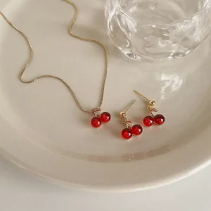 Ensemble colliers et boucle d'oreilles cerises ONDINE