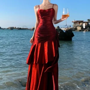 Robe longue à volants red cherry ROMANCIA